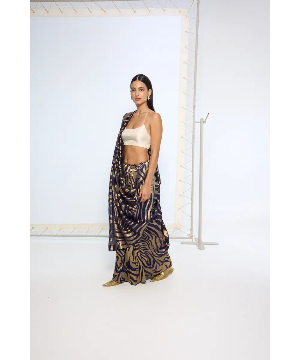 EKAYA BANARAS - Handwoven Blue & Gold Silk Saree